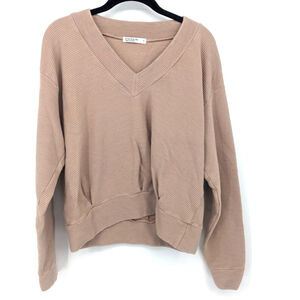 Stateside Womens Sweater Extra‎ Large Tan Cotton Ribbed Cropped